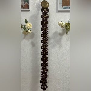 Brown and Gold Wide Boho Disc Leather Belt